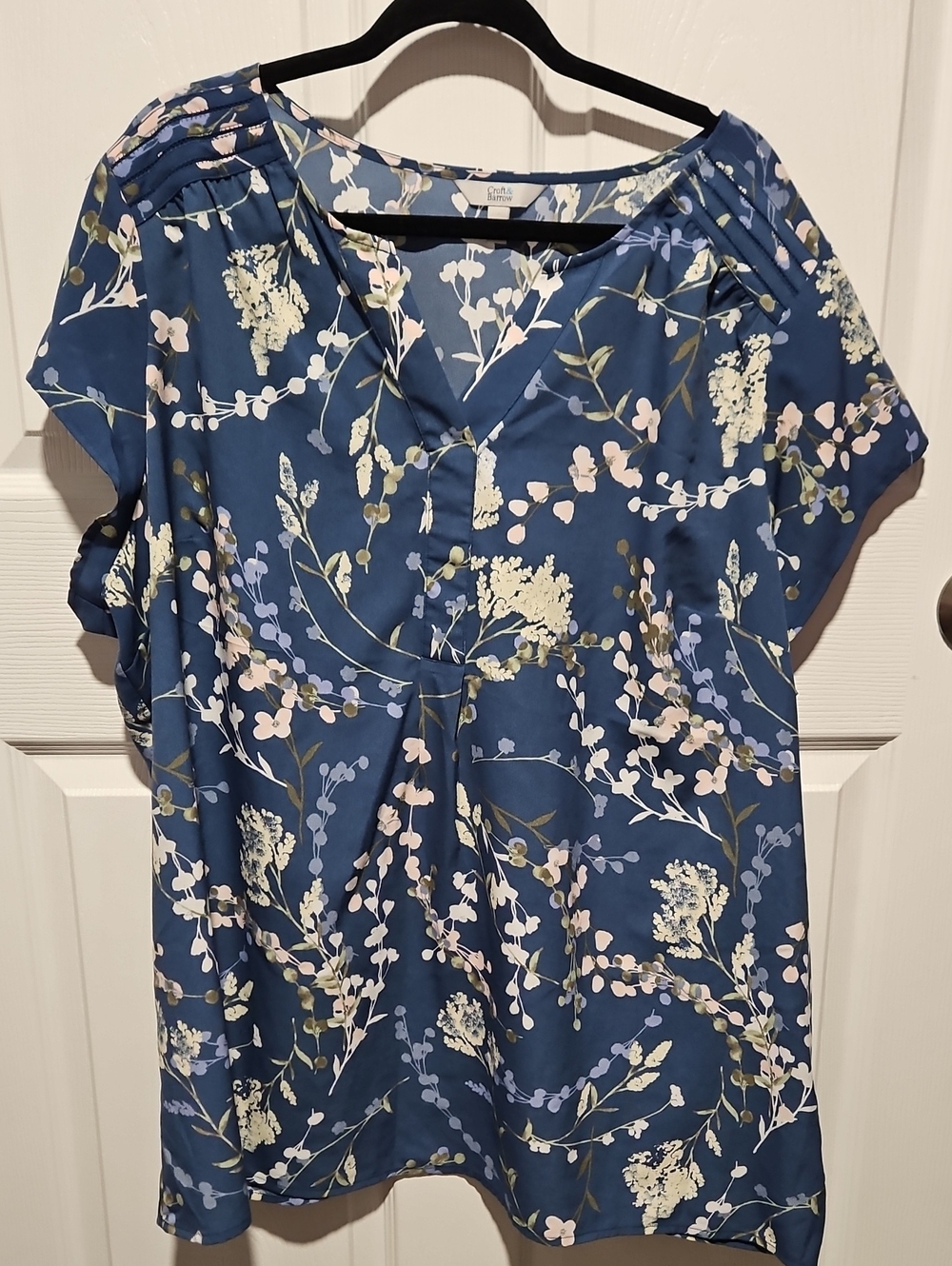 Floral V-Neck Short Sleeve Top - Blue 3x